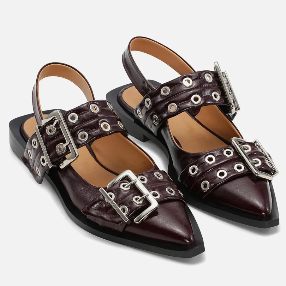 Flats|anna + nina Ganni Women's Feminine Buckle Faux Leather Flats - UK 3