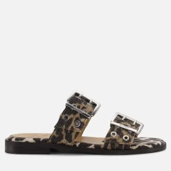 Sandals & Slides|Sandals|Ganni Women's Feminine Leopard-Print Demin Sandals - UK 3