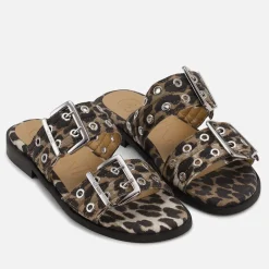 Sandals & Slides|Sandals|Ganni Women's Feminine Leopard-Print Demin Sandals - UK 3