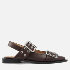 Flats|Ganni Women's Leather Ballet Flats - UK 3