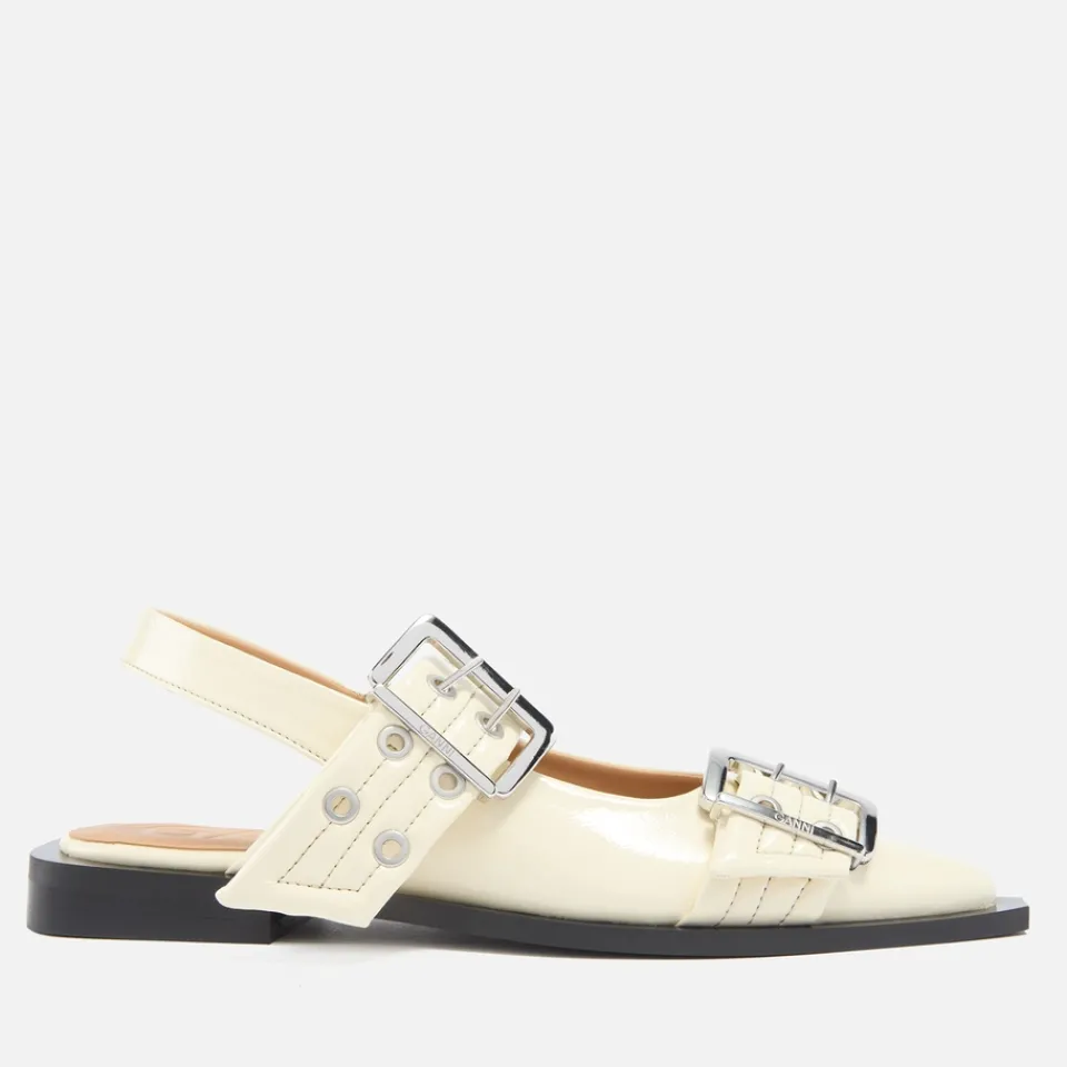 Flats|Ganni Women's Patent Faux Leather Ballet Flats - UK 5