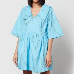 Dresses|Dresses|Ganni x Coggles Floral-Print Organic Cotton Wrap Dress - S/M
