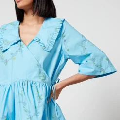 Dresses|Dresses|Ganni x Coggles Floral-Print Organic Cotton Wrap Dress - S/M