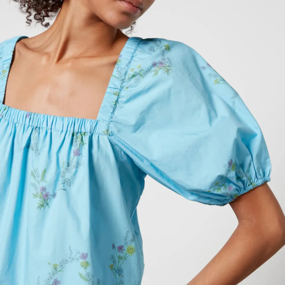 T-Shirts And Tops|Shirts And Blouses|Ganni x Coggles Floral-Print Organic Cotton Blouse - EU 34/UK 6