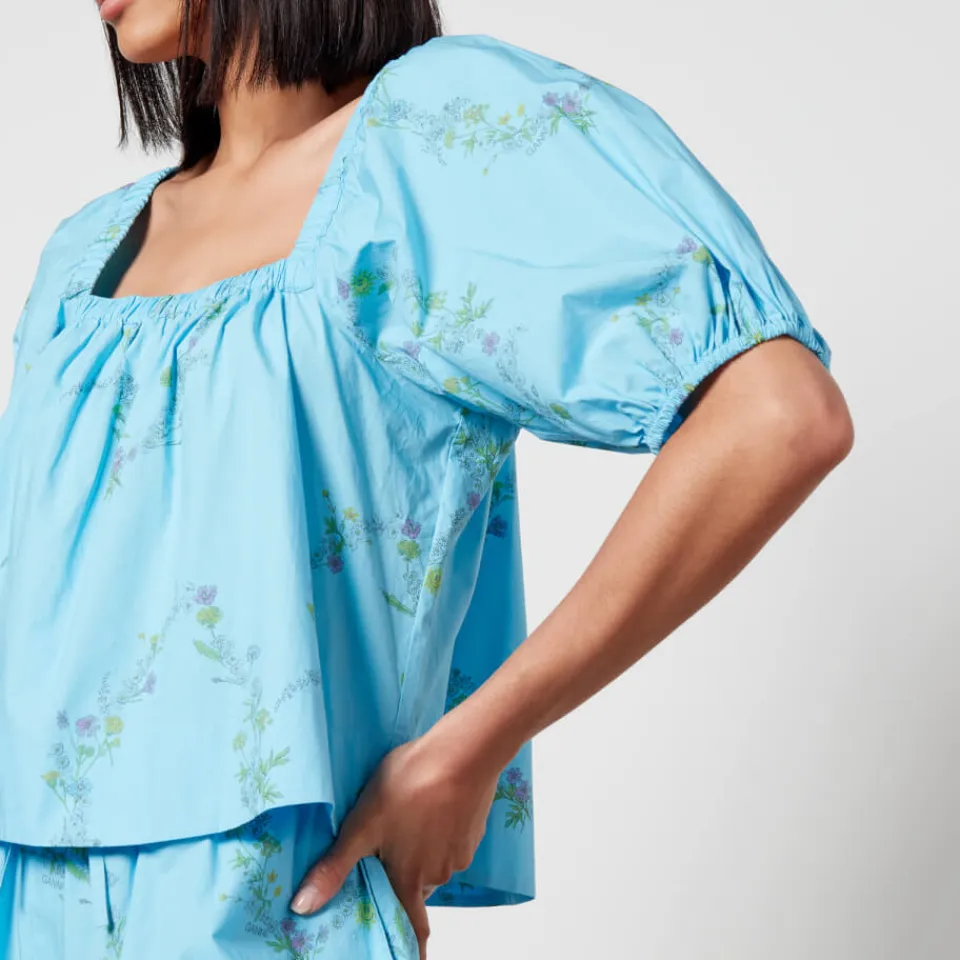 T-Shirts And Tops|Shirts And Blouses|Ganni x Coggles Floral-Print Organic Cotton Blouse - EU 34/UK 6