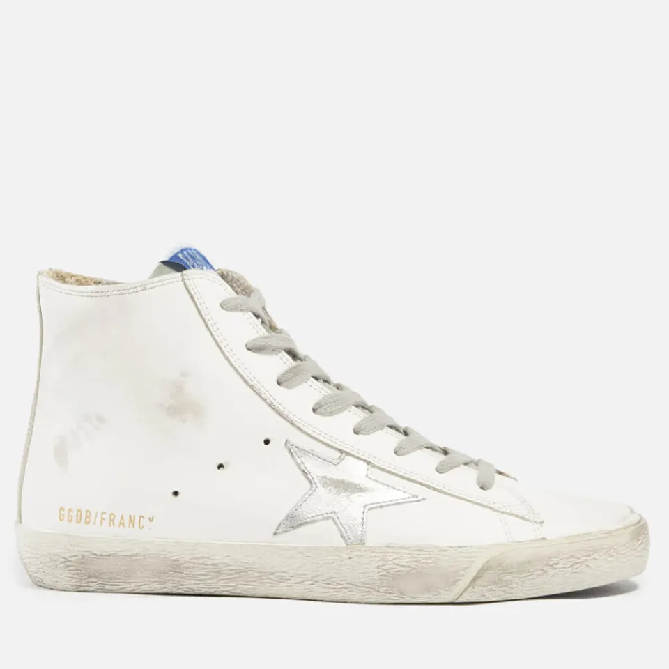 Trainers|Veja Golden Goose Francy Distressed Leather and Suede High-Top Trainers - UK 3