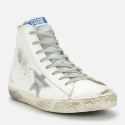 Trainers|Veja Golden Goose Francy Distressed Leather and Suede High-Top Trainers - UK 3