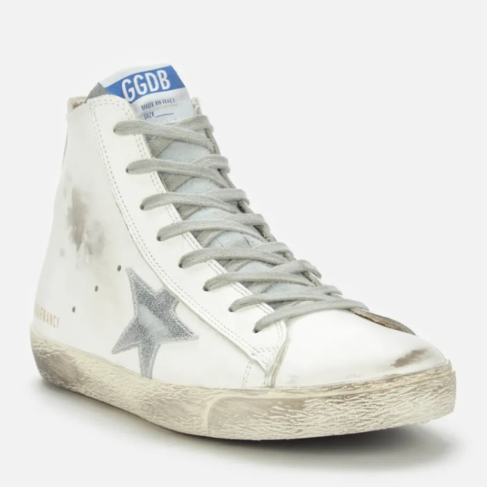Trainers|Veja Golden Goose Francy Distressed Leather and Suede High-Top Trainers - UK 3
