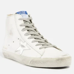 Trainers|Veja Golden Goose Francy Distressed Leather and Suede High-Top Trainers - UK 3