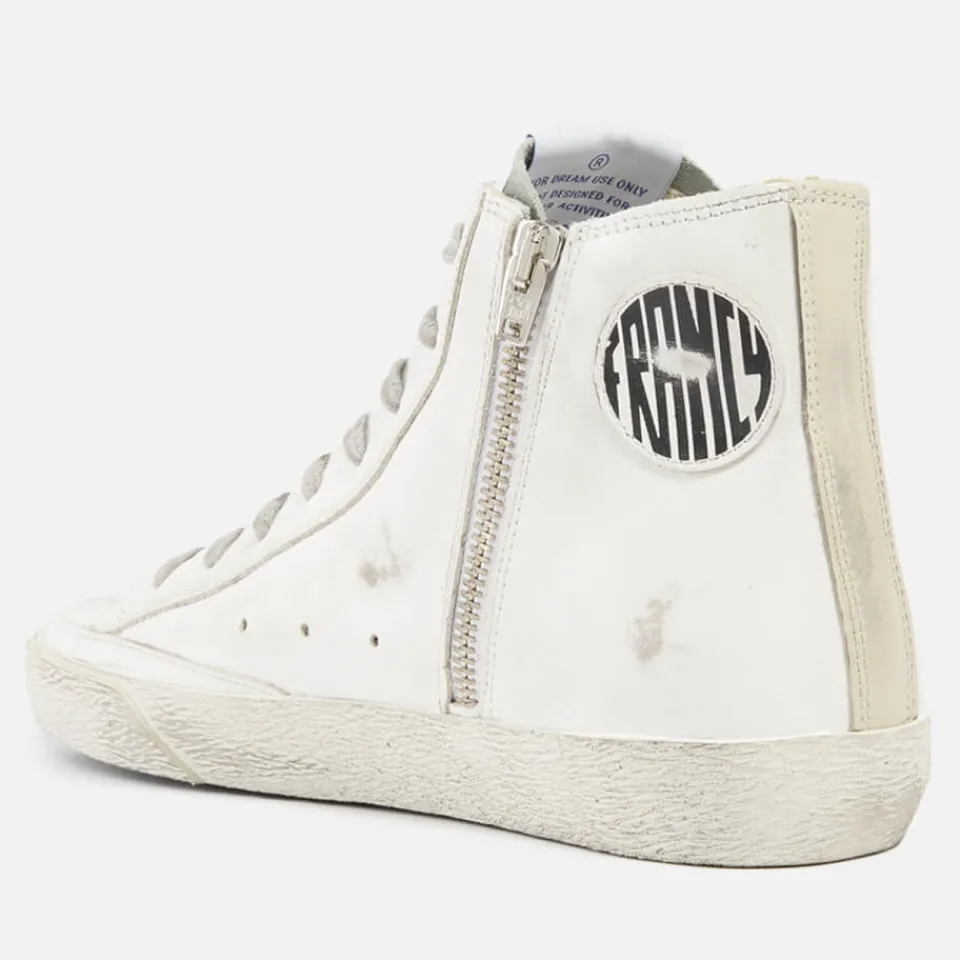 Trainers|Veja Golden Goose Francy Distressed Leather and Suede High-Top Trainers - UK 3