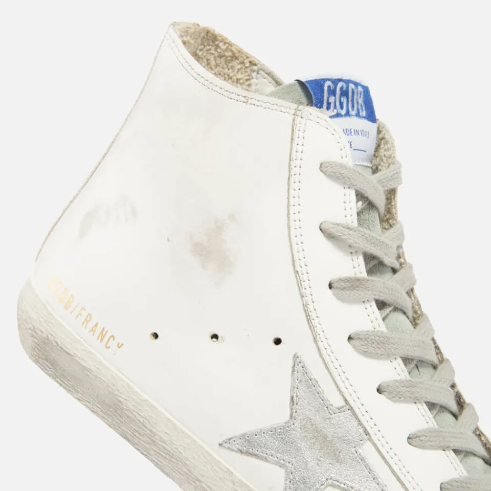 Trainers|Veja Golden Goose Francy Distressed Leather and Suede High-Top Trainers - UK 3
