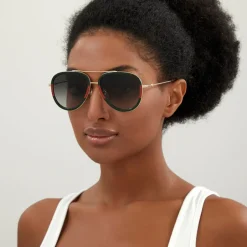 Sunglasses|Sunglasses|Dr. Martens Gucci Women's Metal Aviator Sunglasses - Gold/Green