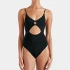 Swimwear|Swimwear|Hunza G Crystal Hoop Detail Stretch-Seersucker Swimsuit