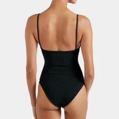 Swimwear|Swimwear|Hunza G Crystal Hoop Detail Stretch-Seersucker Swimsuit