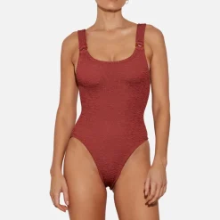 Swimwear|Swimwear|Hunza G Domino Metallic Seersucker Swimsuit