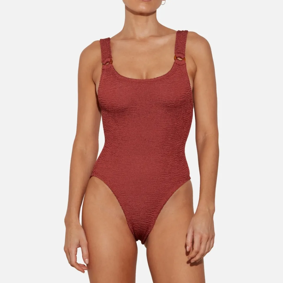Swimwear|Swimwear|Hunza G Domino Metallic Seersucker Swimsuit