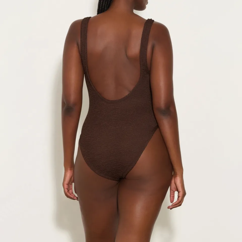 Swimwear|Swimwear|Hunza G Domino Stretch-Seersucker Swimsuit