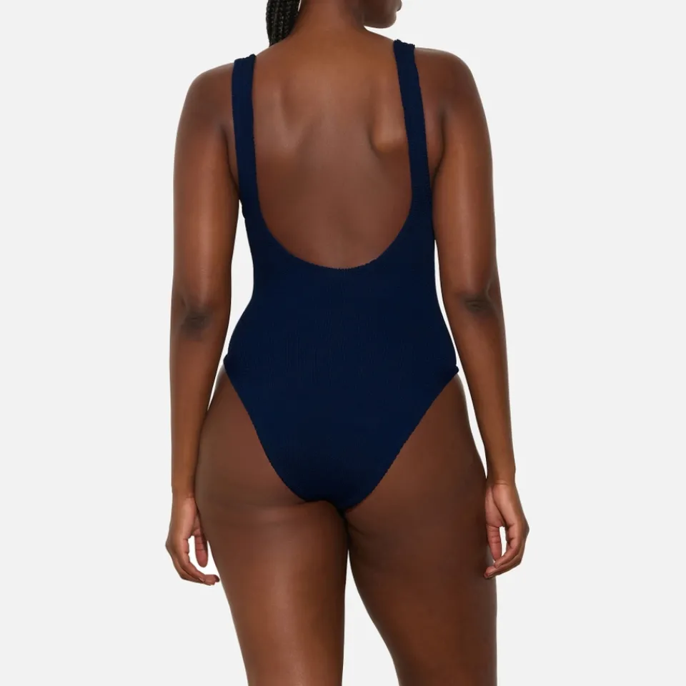 Swimwear|Swimwear|Hunza G Domino Stretch-Seersucker Swimsuit