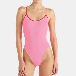 Swimwear|Swimwear|Hunza G Pamela Contrast Stretch-Seersucker Swimsuit