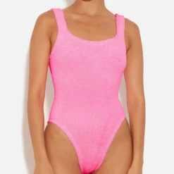 Swimwear|Swimwear|Hunza G Square Neck Stretch-Seersucker Swimsuit