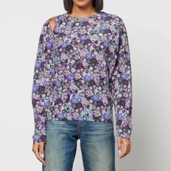 Shirts And Blouses|T-Shirts And Tops|Isabel Marant Saldana Cutout Stretch-Silk Blouse - FR 36/UK 8