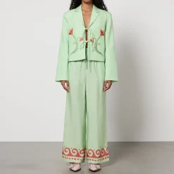 Co-Ord Sets|Jackets|Kitri Cressida Floral-Embroidered Lyocell-Blend Blazer - UK 10