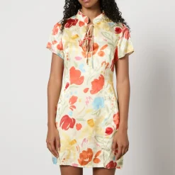 Dresses|Dresses|Ganni Kitri Gretchen Floral-Print Satin-Jacquard Mini Dress - UK 12