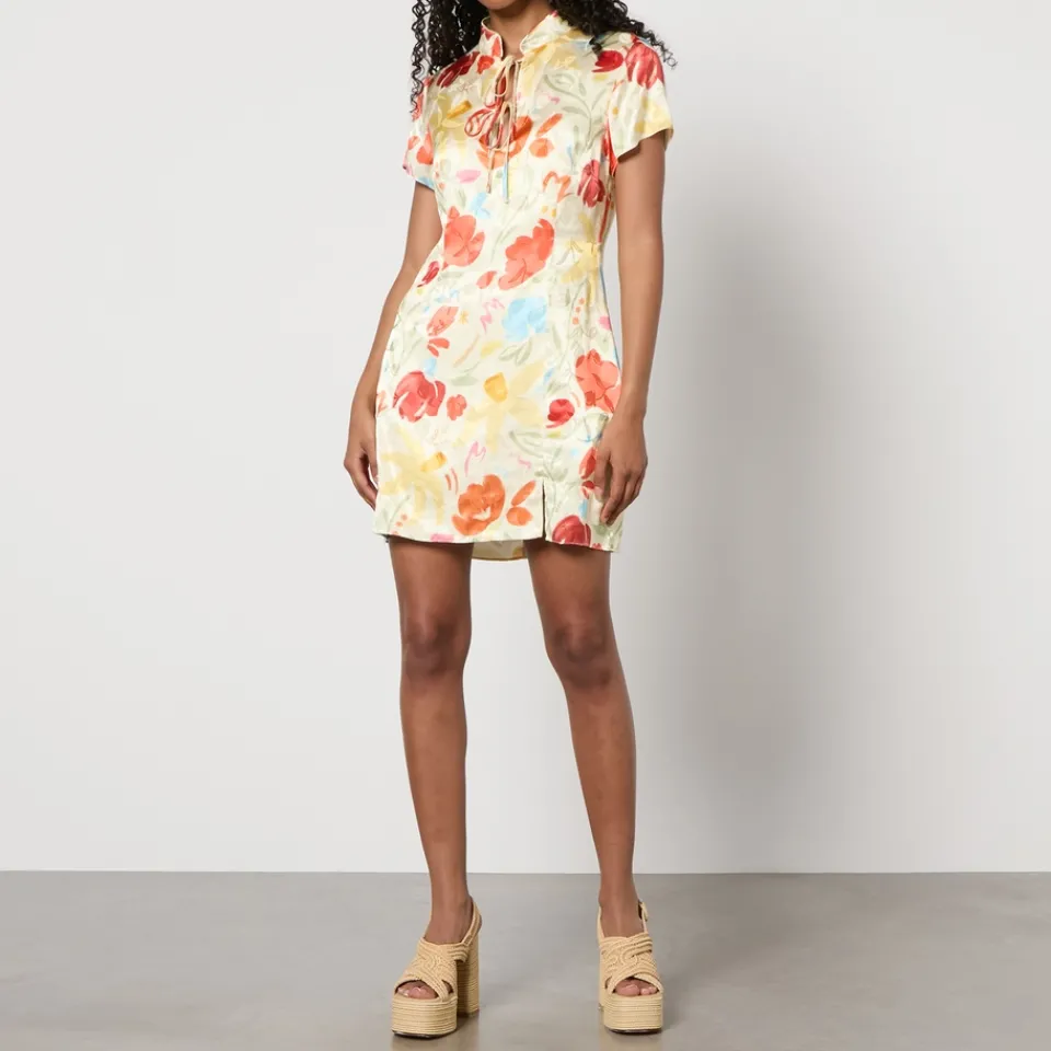Dresses|Dresses|Ganni Kitri Gretchen Floral-Print Satin-Jacquard Mini Dress - UK 12