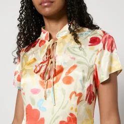 Dresses|Dresses|Ganni Kitri Gretchen Floral-Print Satin-Jacquard Mini Dress - UK 12