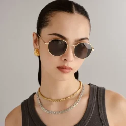 Sunglasses|Sunglasses|Anine Bing Le Specs Odyssey Gold-Tone Round-Frame Sunglasses