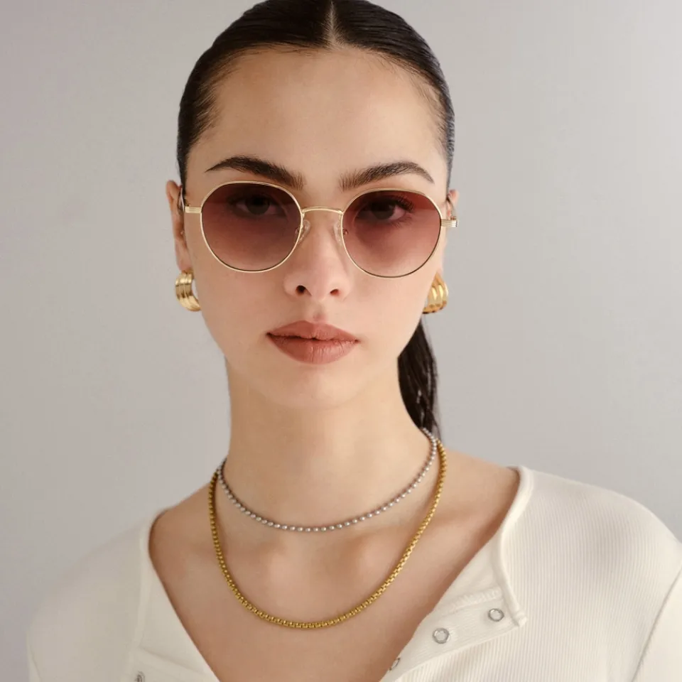 Sunglasses|Sunglasses|Anni Lu Le Specs Odyssey Gold-Tone Round-Frame Sunglasses