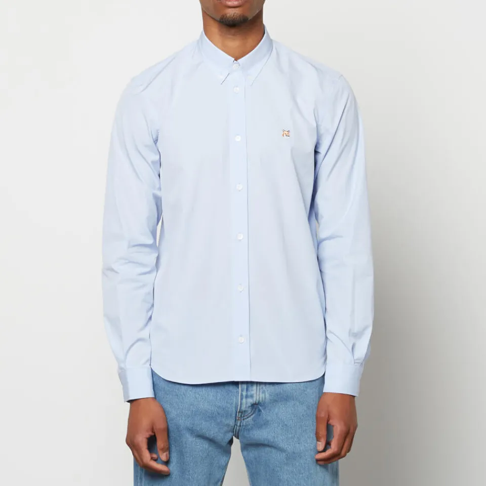 Shirts|Shirts|Maison Kitsuné Men's Fox Head Embroidery Classic Shirt - Light Blue - 38/15 Inches
