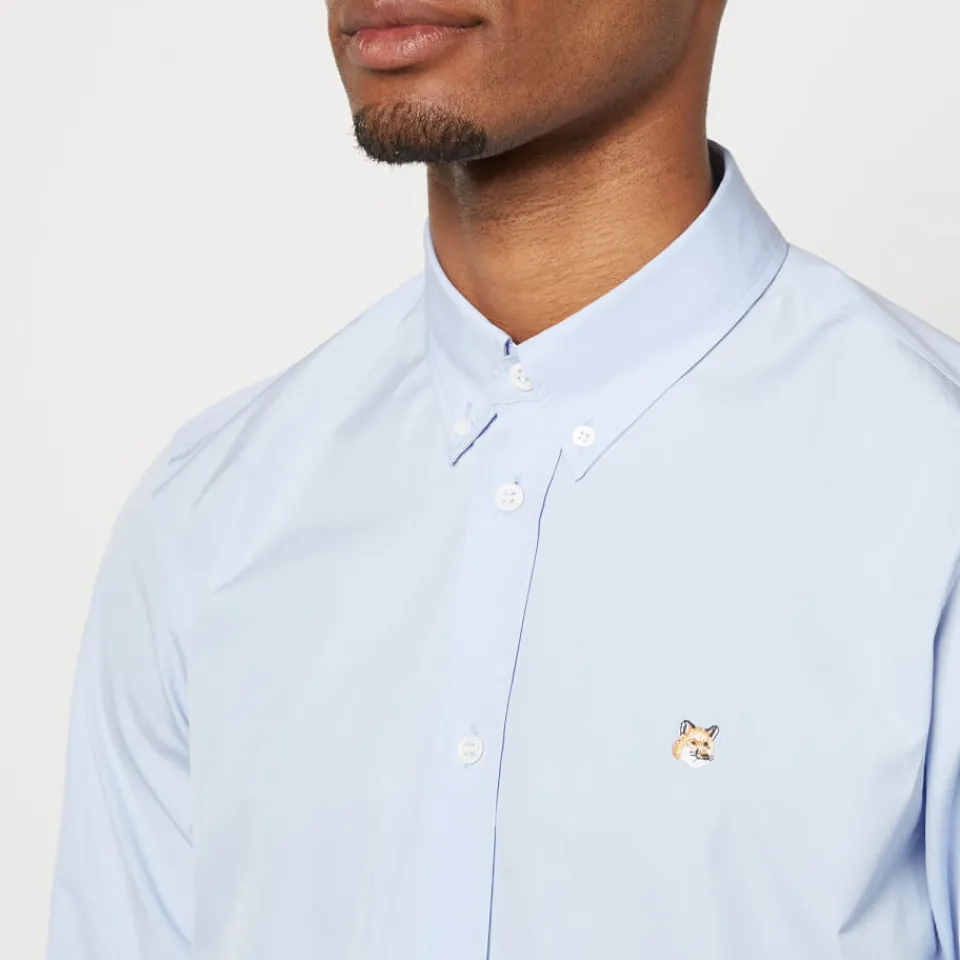 Shirts|Shirts|Maison Kitsuné Men's Fox Head Embroidery Classic Shirt - Light Blue - 38/15 Inches