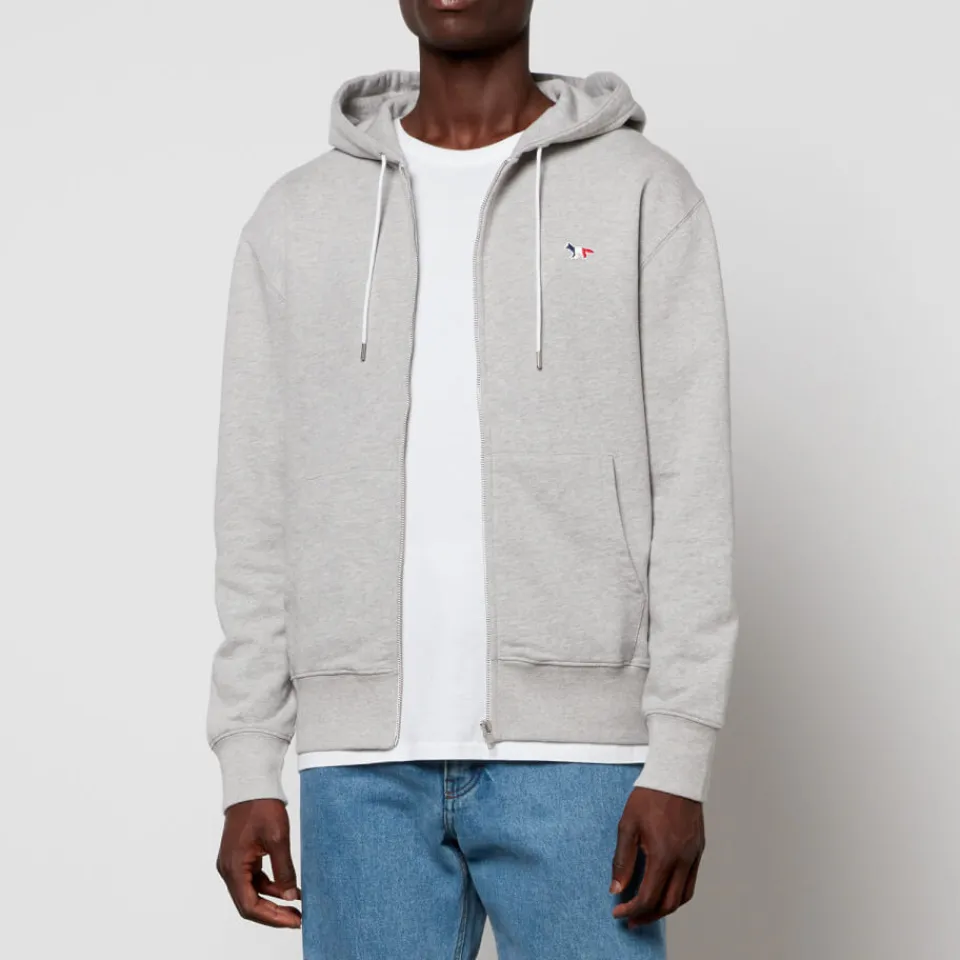 Sweatshirts|Loungewear|Maison Kitsuné Tricolor Fox Patch Zip Hoodie - Grey Melange - XS