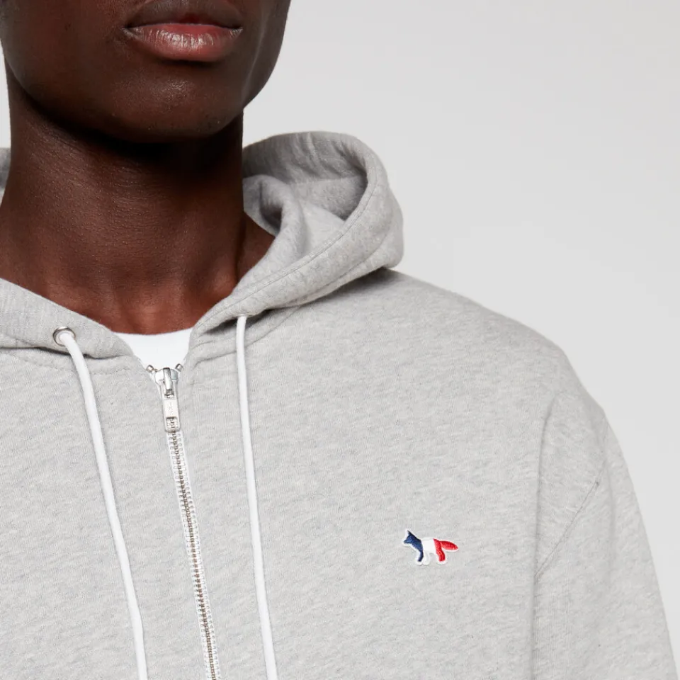 Sweatshirts|Loungewear|Maison Kitsuné Tricolor Fox Patch Zip Hoodie - Grey Melange - XS
