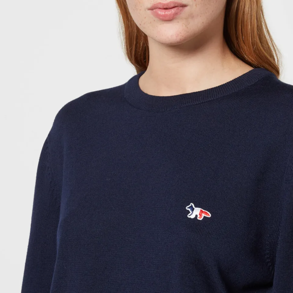 Sweatshirts|Loungewear|Maison Kitsuné Tricolor Fox Patch Classic R-Neck Jumper - Navy - M
