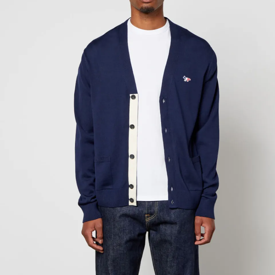 Cardigans|Knitwear|Maison Kitsuné Tricolour Fox Patch Classic Cardigan - Navy - S