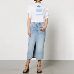 Loungewear|T-Shirts And Tops|Marant Etoile Kyanza Logo-Print Linen T-Shirt - M