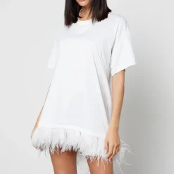 Loungewear|Dresses|Marques Almeida Feather-Trimmed Cotton-Jersey T-Shirt Dress - XS