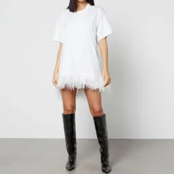 Loungewear|Dresses|Marques Almeida Feather-Trimmed Cotton-Jersey T-Shirt Dress - XS