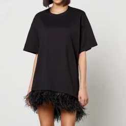 Loungewear|Dresses|Marques Almeida Feather-Trimmed Cotton T-Shirt Dress - XS