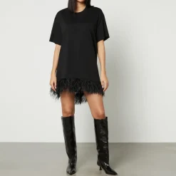 Dresses|Dresses|Dr. Martens Marques Almeida Feather-Trimmed Cotton-Jersey T-Shirt Dress - XL