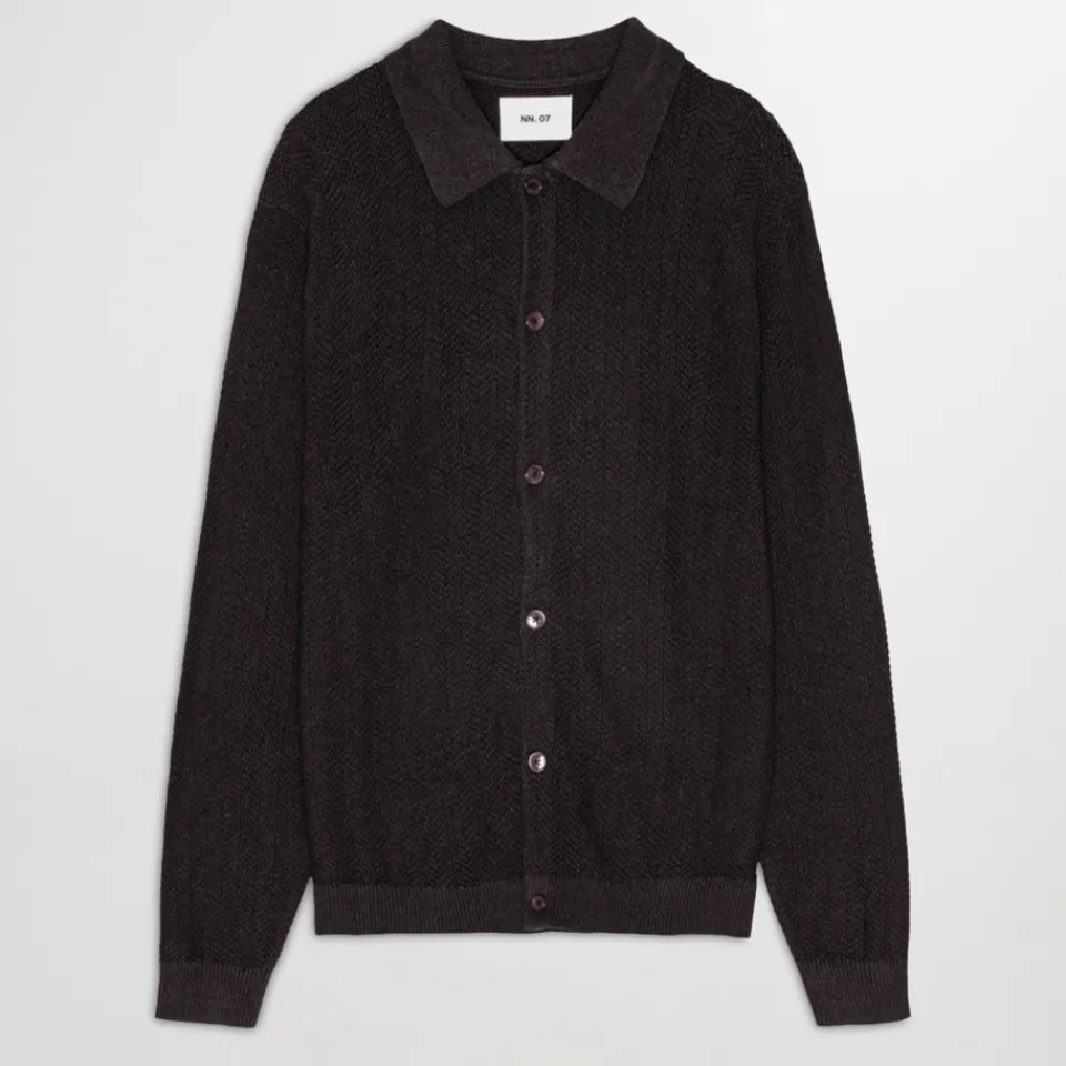 Cardigans|Knitwear|NN.07 Nolan Herringbone Cotton Regular Fit Cardigan - XXL