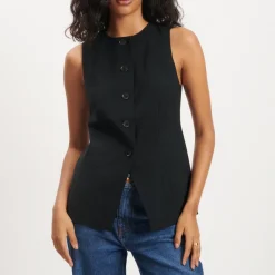 Jackets|Coats|Nobody's Child Cotton-Blend Crepe Longline Waistcoat - UK 10