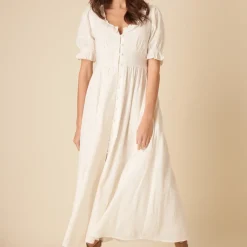 Dresses|Dresses|Ganni Nobody's Child Flossie Plain Cotton-Seersucker Dress - UK 12