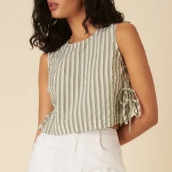 T-Shirts And Tops|Shirts And Blouses|Nobody's Child Verity Striped Organic Cotton Top - UK 14