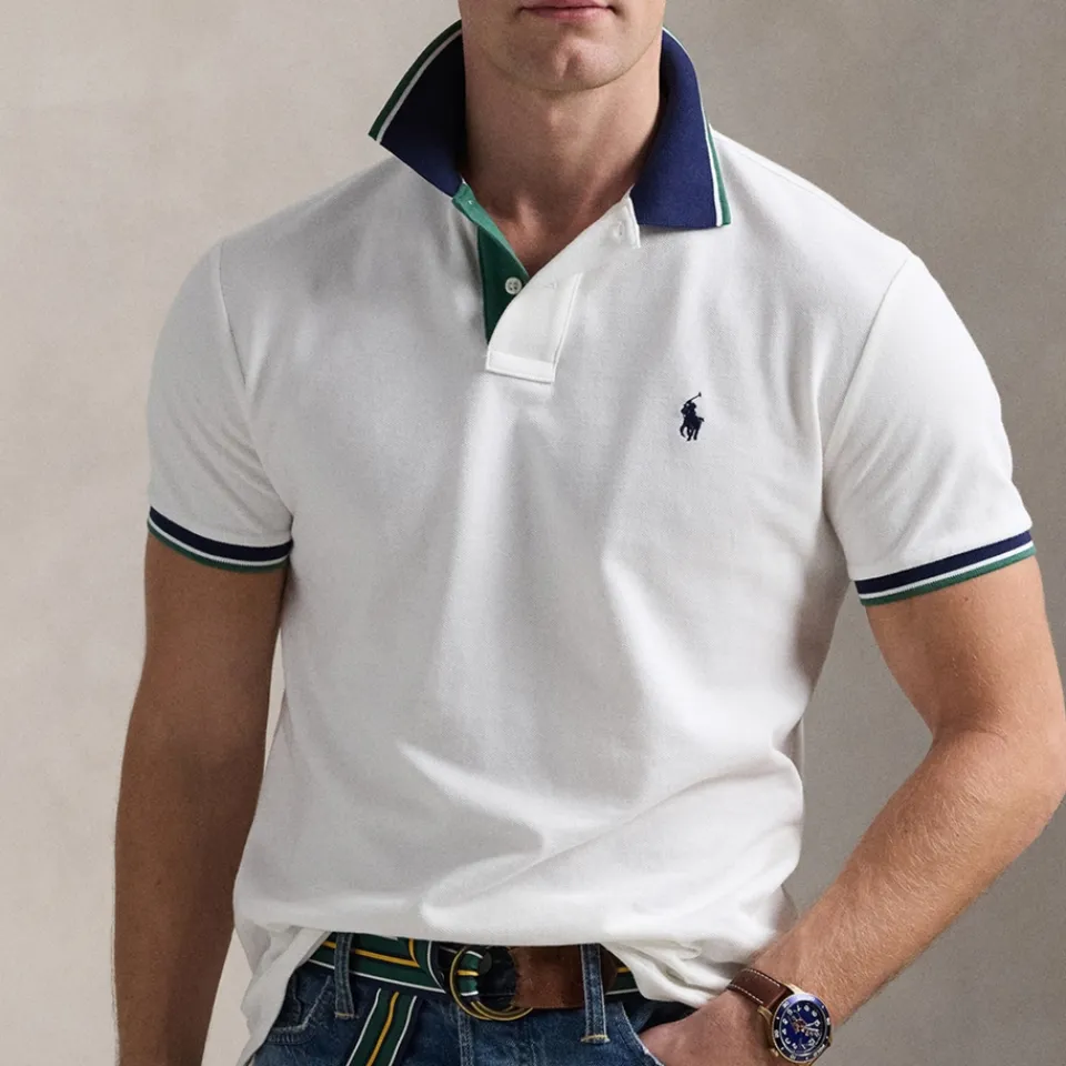 Polo Shirts|Polo Ralph Lauren Custom Slim Fit Cotton Mesh Tipped Polo Shirt - XXL