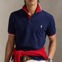 Polo Shirts|Polo Ralph Lauren Custom Slim Fit Cotton Mesh Tipped Polo Shirt - M