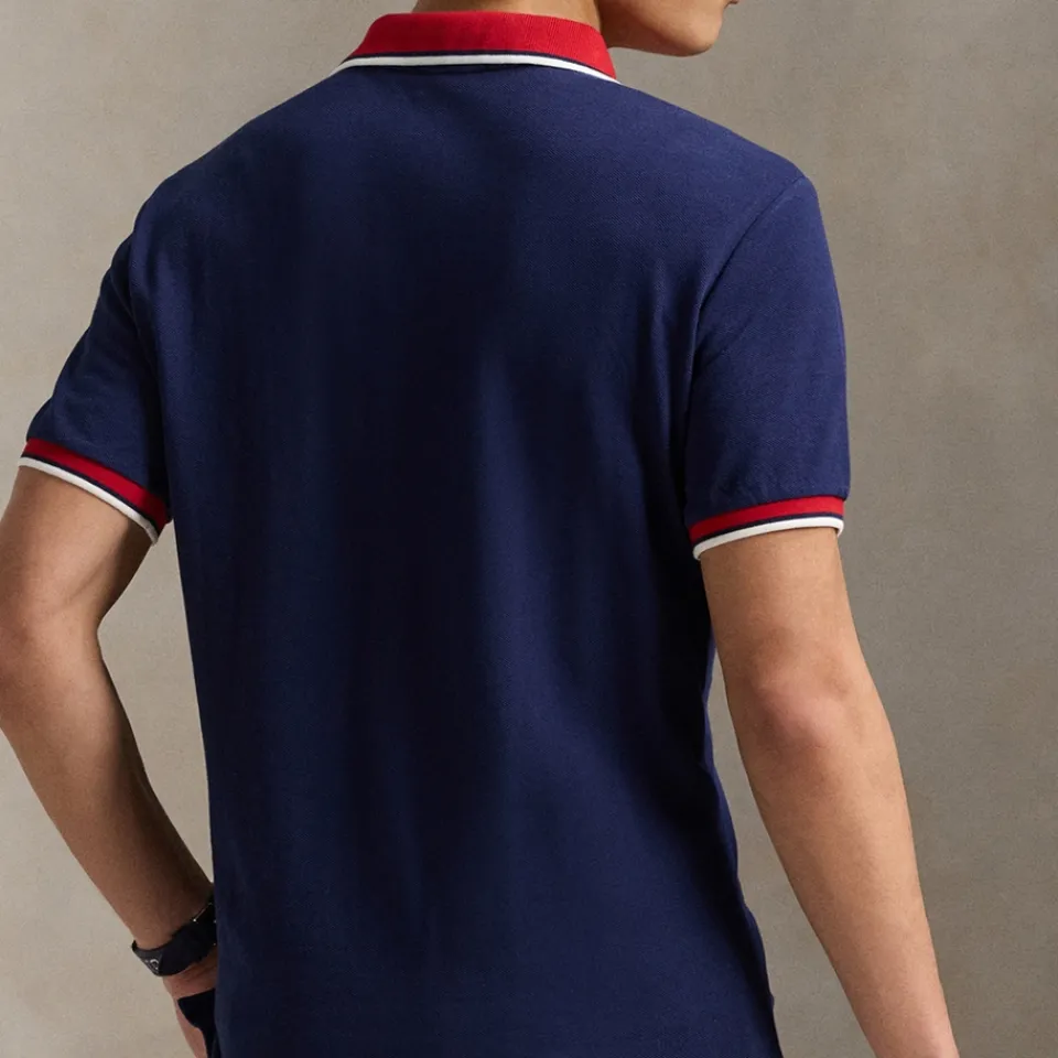 Polo Shirts|Polo Ralph Lauren Custom Slim Fit Cotton Mesh Tipped Polo Shirt - M