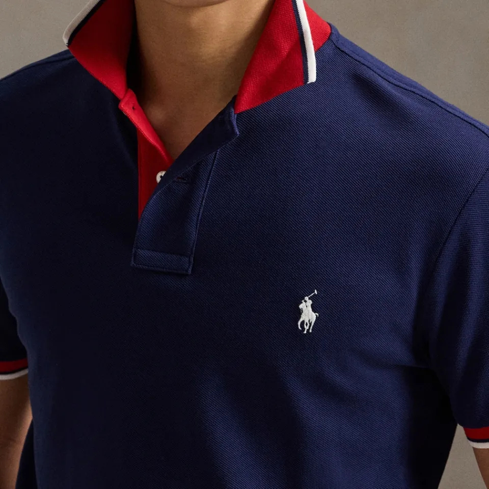 Polo Shirts|Polo Ralph Lauren Custom Slim Fit Cotton Mesh Tipped Polo Shirt - M